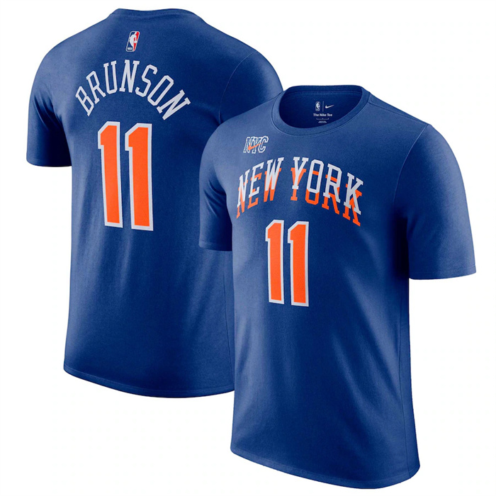 Men's New Yok Knicks #11 Jalen Brunson Blue2023/24 City Edition Name & Number T-Shirt